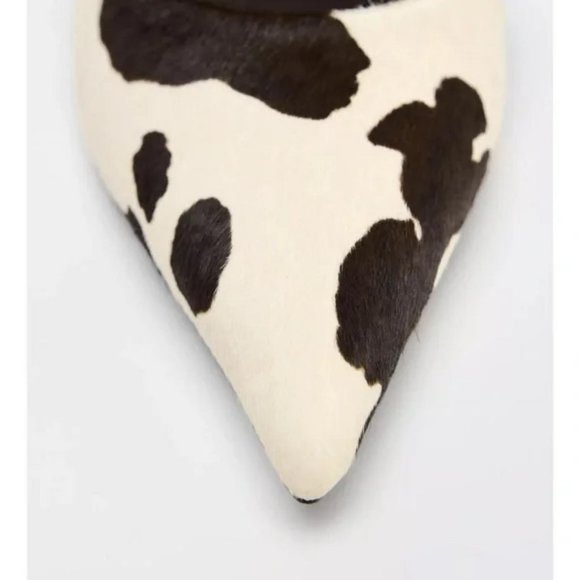 ZARA FUR TRIMMED LEATHER SLINGBACK KITTEN HEELS - Picture 5 of 5